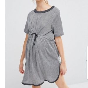 Gray stripped maternity dress